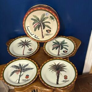 New in Box Set of 4  I. Godinger & Co. Email de Limoges palm tree salad plates